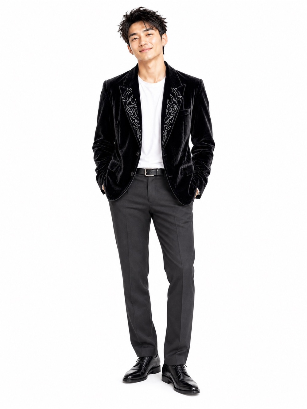 Byblos Men’s Black Velvet Embroidered Blazer / Tux Jacket | Italy | 40R (US)